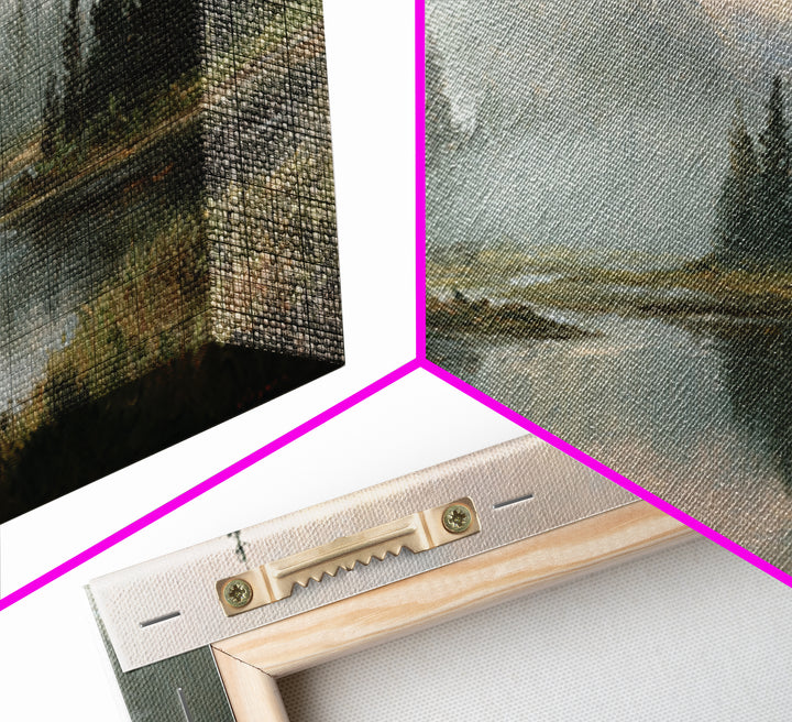 Misty Mountain Lake Framed Canvas Print, Nature Art, Home Decor, Living Room Decor, Oil Painting, Nature, Abstract Wall Art, NAT-2x1-25