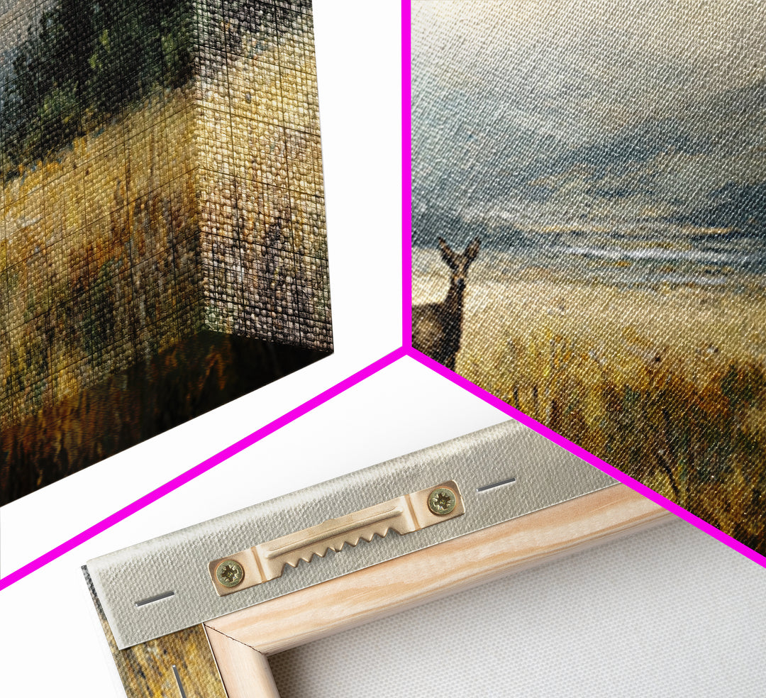 Deer Standing in a Golden Field Framed Canvas Print, Nature Art, Minimalist Decor, Living Room Decor, Fine Art, Nature, NAT-2x1-28