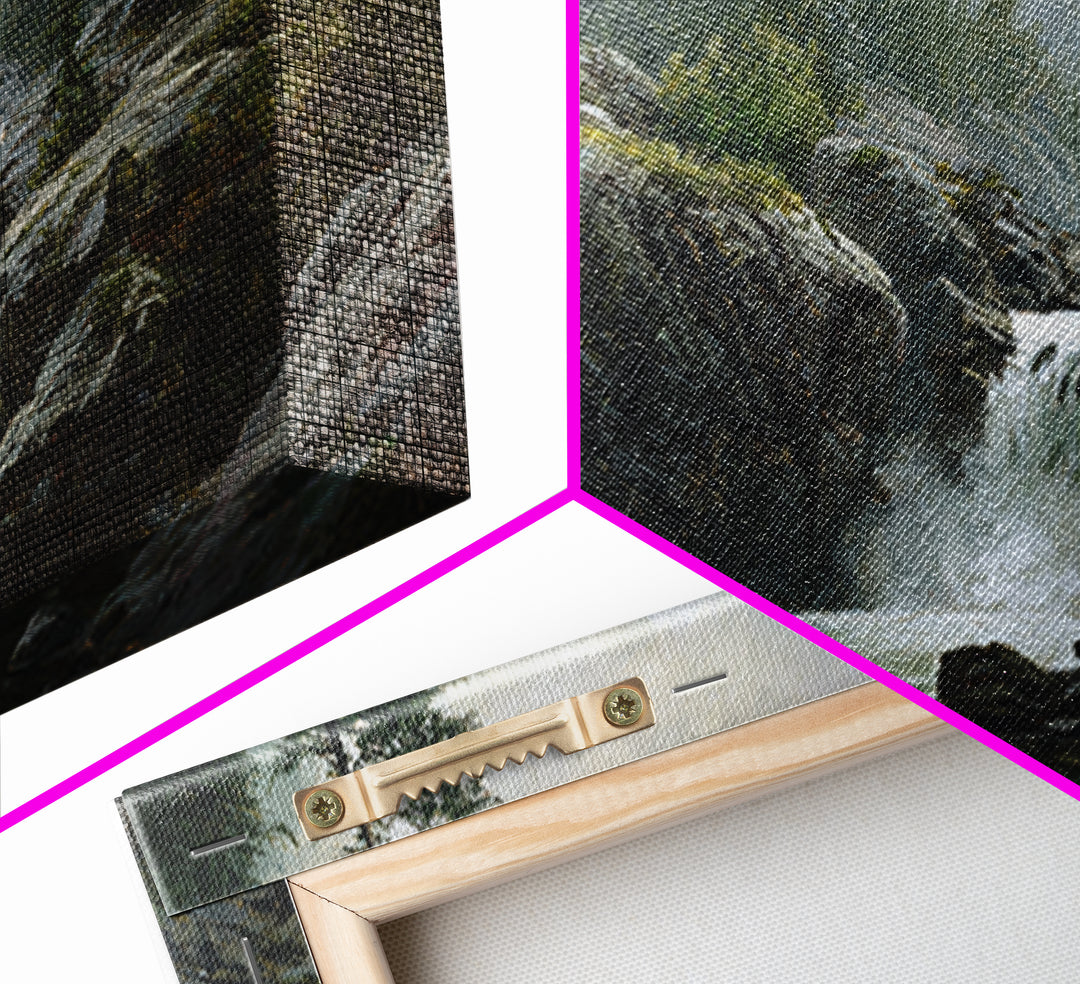 Waterfall Hidden Among Dark Green Rocks Canvas Print, Nature Art, Framed Art, Living Room Decor, Oil Painting, Nature, NAT-2x1-47