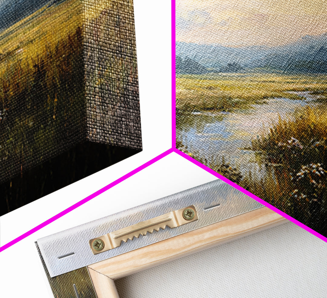 Sunrise Through Tall Grass and Wildflowers Framed Canvas Print, Nature Art, Poster, Living Room Decor, Watercolor Art, Nature, NAT-2x1-7