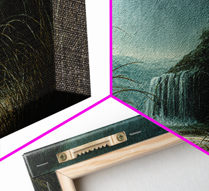 Waterfall Hidden Among Dark Green Rocks Canvas Print, Nature Art, Landscape Art, Living Room Decor, Abstract Art, Nature, NAT-2x1-71