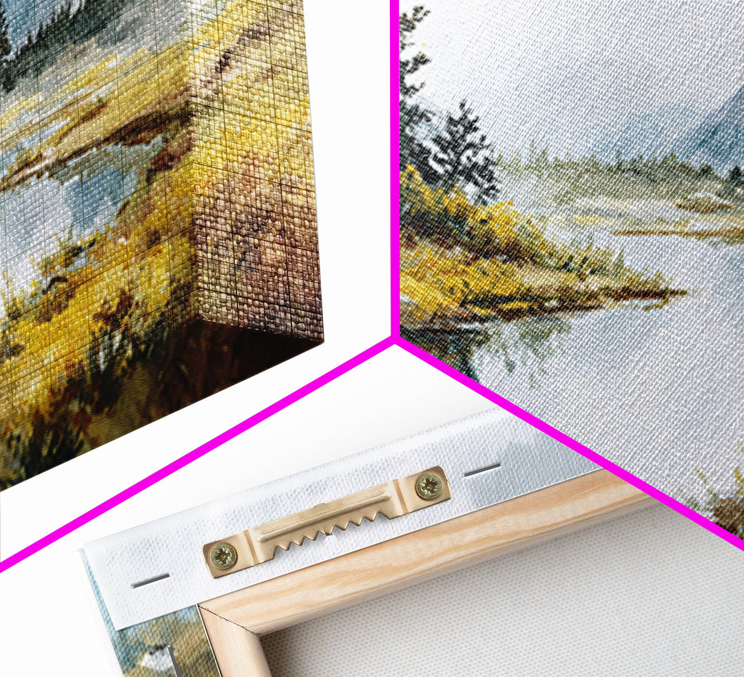 Misty Mountain Lake Canvas Print, Nature Art, Printable Wall Art, Living Room Decor, Fine Art, Nature, Living Room Wall Art, NAT-2x1-73