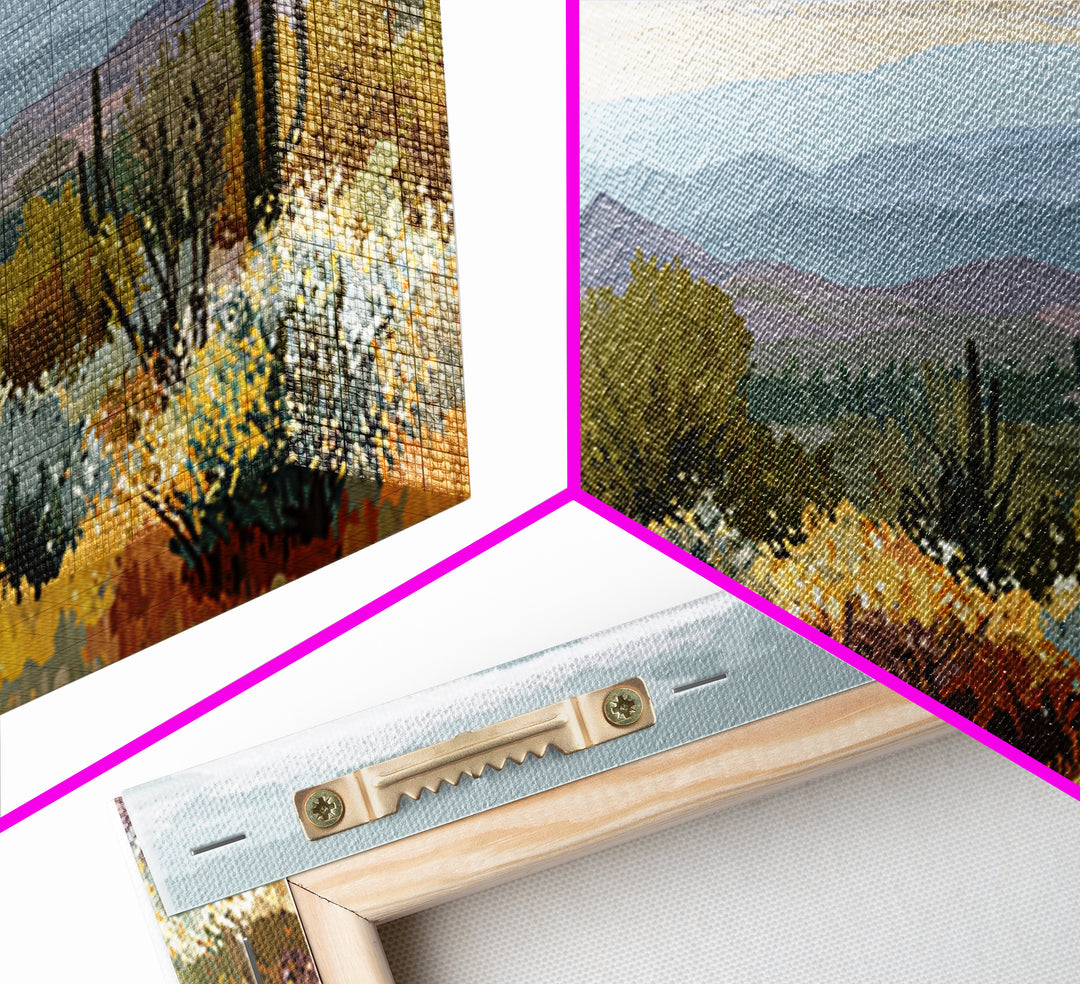 Desert Cactus Blooming After Rain Framed Canvas Print, Nature Art, Wood Wall Art, Living Room Decor, Fine Art, Nature, NAT-2x1-88
