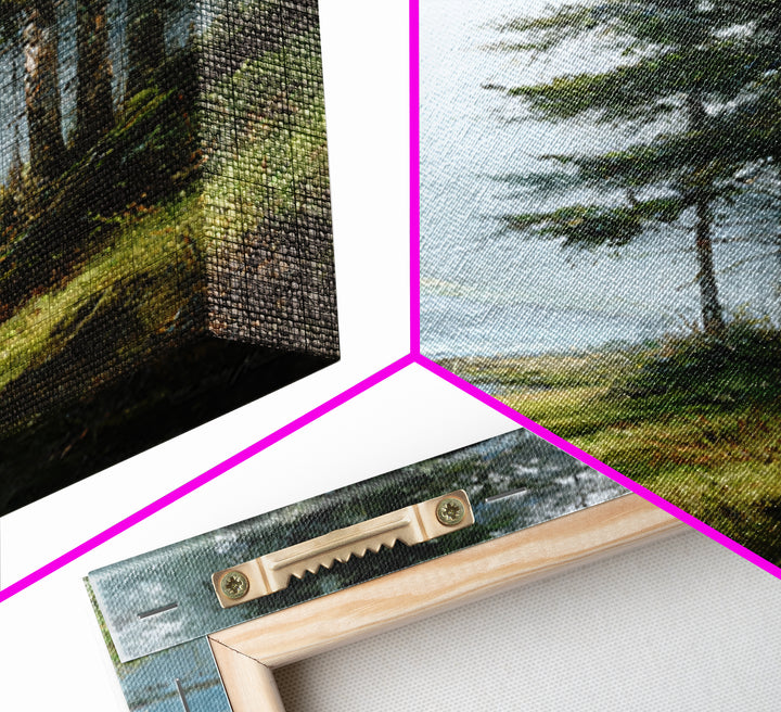 Moody Pine Forest Framed Canvas Print, Nature Art, Wall Art, Living Room Decor, Oil Painting, Nature, Wood Wall Art, NAT-2x3-1