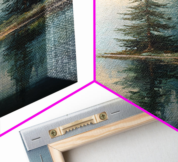 Misty Mountain Lake Framed Canvas Print, Nature Art, Art, Living Room Decor, Watercolor Art, Nature, 3d Wall Art, NAT-2x3-13