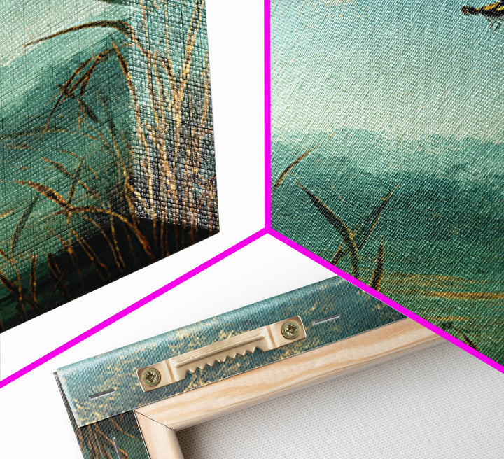 Dragonfly over a Pond with Reeds Framed Canvas Print, Nature Art, Boho Decor, Living Room Decor, Abstract Art, Nature, NAT-2x3-2