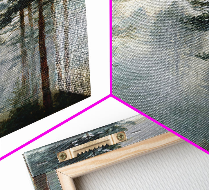 Moody Pine Forest Framed Canvas Print, Nature Art, Wall Art, Living Room Decor, Oil Painting, Nature, Wood Wall Art, NAT-2x3-25