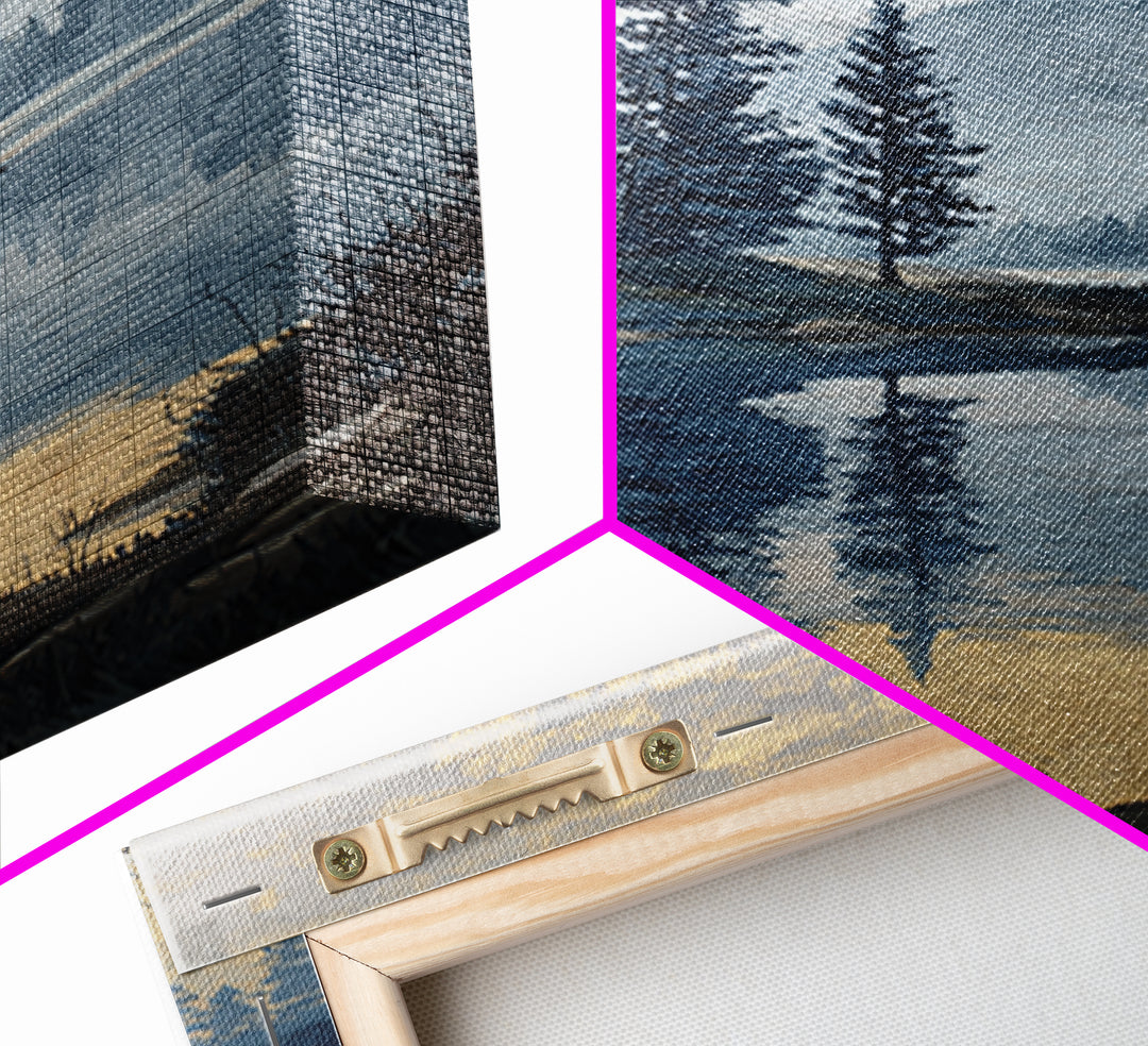 Misty Mountain Lake Framed Canvas Print, Nature Art, Art, Living Room Decor, Watercolor Art, Nature, 3d Wall Art, NAT-2x3-37