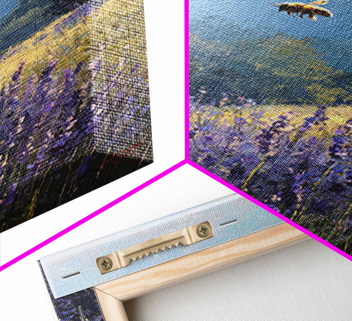 Bees Circling Lavender Blossoms Framed Canvas Print, Nature Art, Textured Painting, Living Room Decor, Fine Art, Nature, NAT-2x3-55