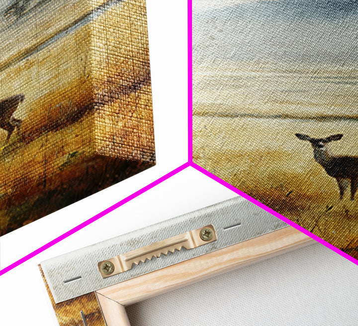 Deer Standing in a Golden Field Framed Canvas Print, Nature Art, Room Decor, Living Room Decor, Fine Art, Nature, Wall Hangings, NAT-2x3-64