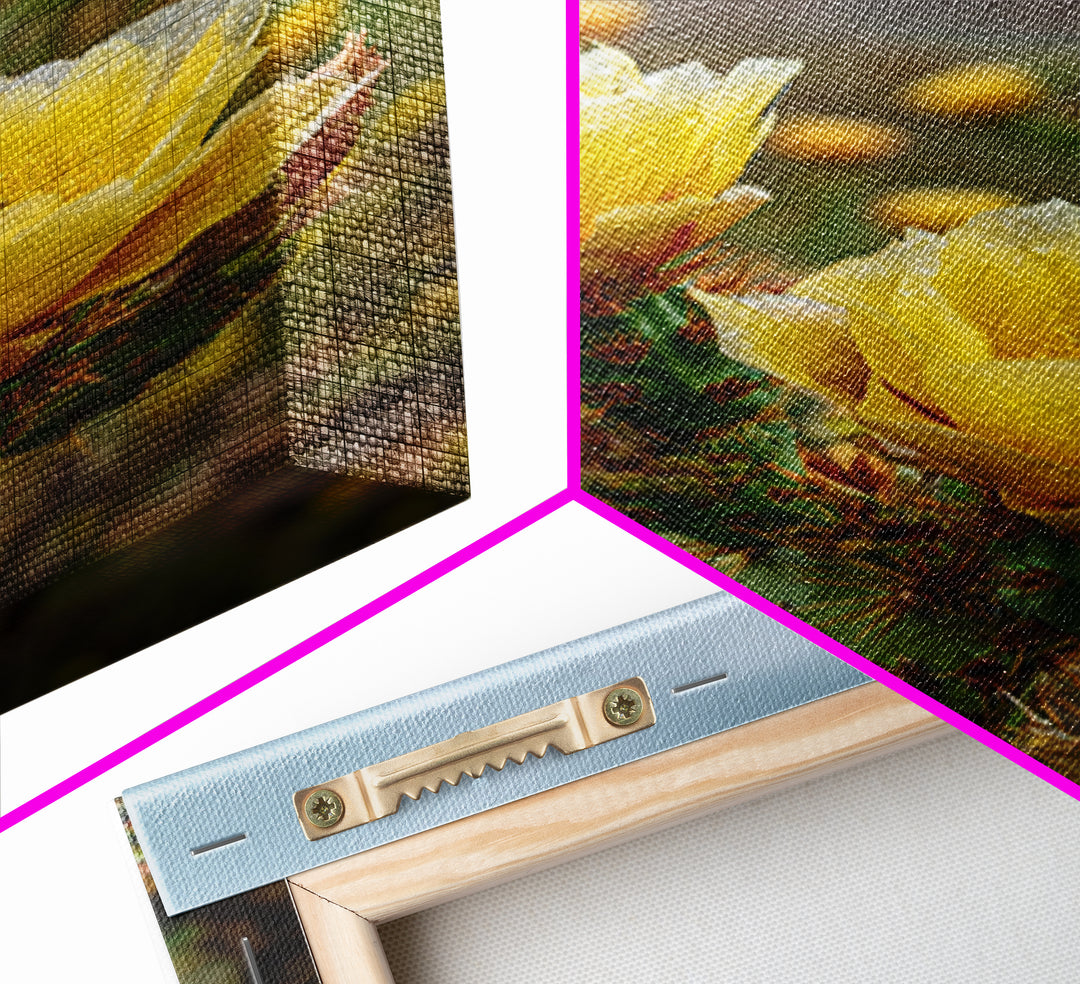 Desert Cactus Blooming After Rain Framed Canvas Print, Nature Art, 3d Wall Art, Living Room Decor, Watercolor Art, Nature, NAT-2x3-76