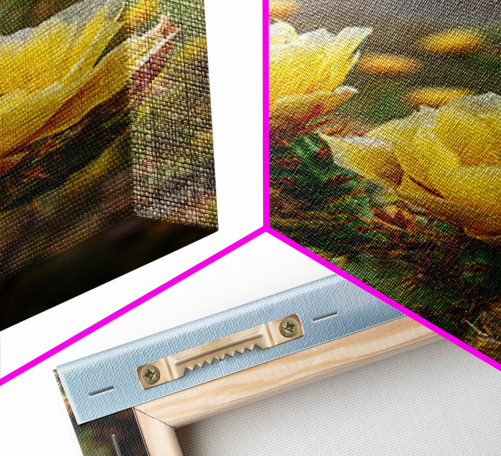 Desert Cactus Blooming After Rain Framed Canvas Print, Nature Art, 3d Wall Art, Living Room Decor, Watercolor Art, Nature, NAT-2x3-76