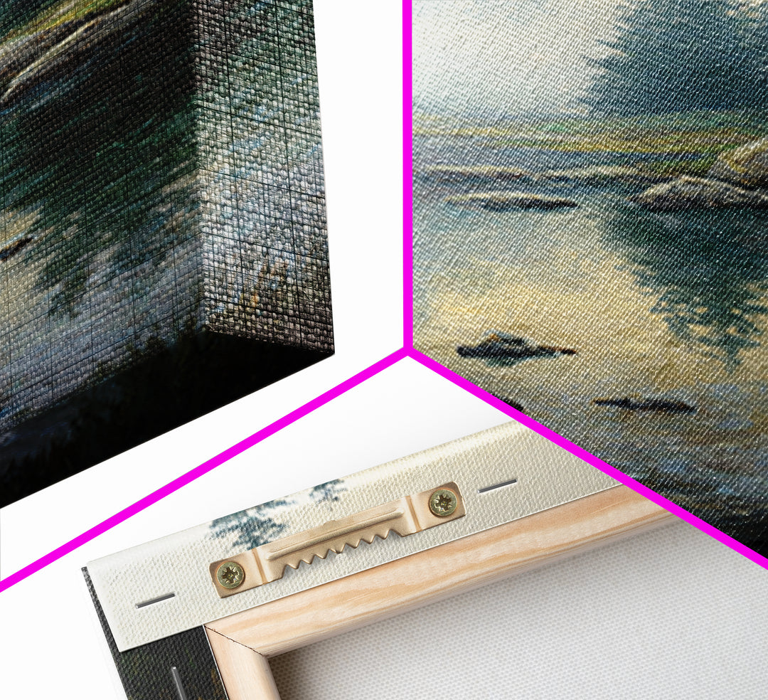 Misty Mountain Lake Framed Canvas Print, Nature Art, Abstract Wall Art, Living Room Decor, Oil Painting, Nature, Bird Wall Art, NAT-2x3-85