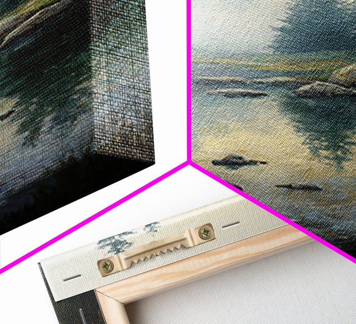 Misty Mountain Lake Framed Canvas Print, Nature Art, Abstract Wall Art, Living Room Decor, Oil Painting, Nature, Bird Wall Art, NAT-2x3-85
