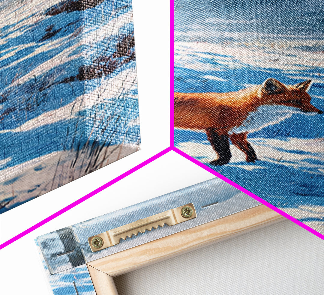 Fox Crossing a Snowy Forest Clearing Framed Canvas Print, Nature Art, Living Room Decor, Oil Painting, Nature, NAT-2x3-90