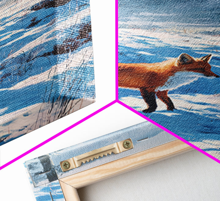 Fox Crossing a Snowy Forest Clearing Framed Canvas Print, Nature Art, Living Room Decor, Oil Painting, Nature, NAT-2x3-90