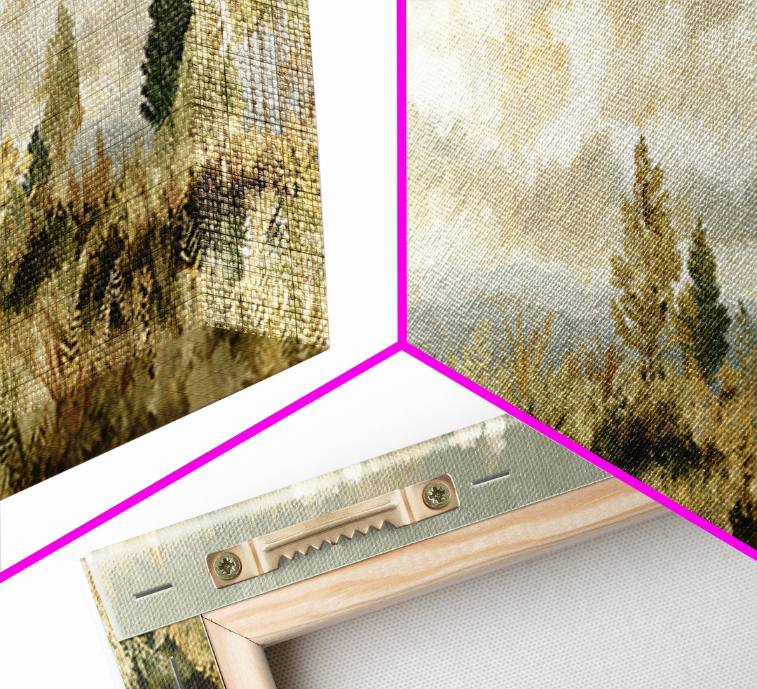 Sunlit Forest Path Framed Canvas Print, Nature Art, Modern Wall Art, Living Room Decor, Fine Art, Nature, Mountain Art, NAT-3x1-17