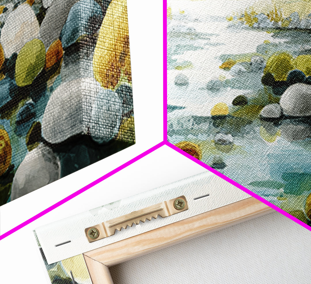 River Stones under Clear Shallow Water Canvas Print, Nature Art, Abstract Wall Art, Living Room Decor, Oil Painting, Nature, NAT-3x1-29