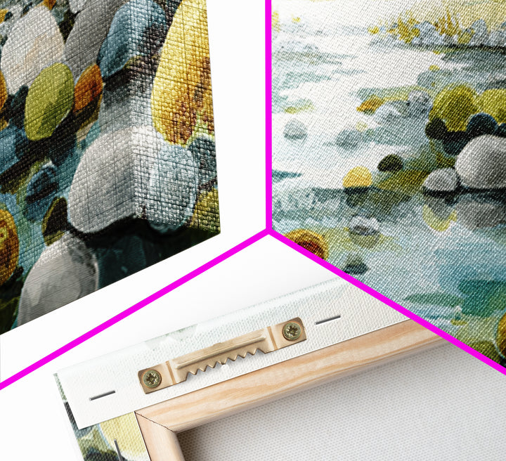 River Stones under Clear Shallow Water Canvas Print, Nature Art, Abstract Wall Art, Living Room Decor, Oil Painting, Nature, NAT-3x1-29
