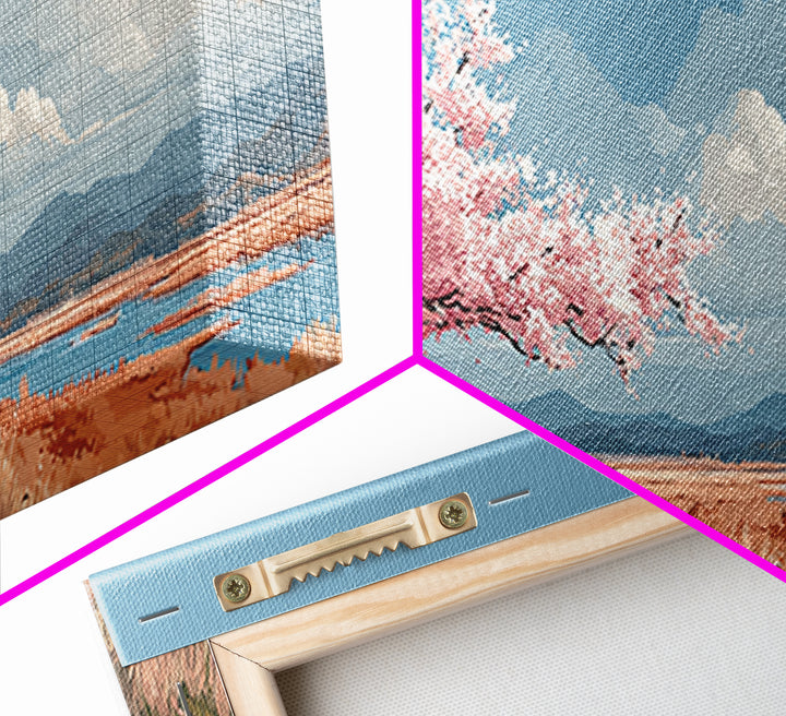 Spring Cherry Blossoms Framed Canvas Print, Nature Art, Landscape Print, Living Room Decor, Watercolor Art, Nature, NAT-3x1-32