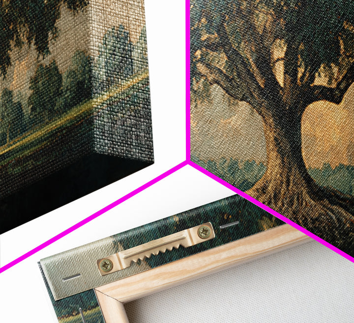 Tree of Life Framed Canvas Print, Nature Art, Living Room Decor, Oil Painting, Nature, Framed Art, Wood Wall Art, NAT-3x1-55