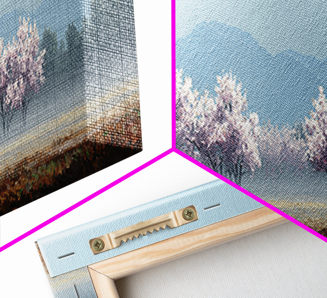Spring Cherry Blossoms Framed Canvas Print, Nature Art, Textured Painting, Living Room Decor, Fine Art, Nature, NAT-3x1-56