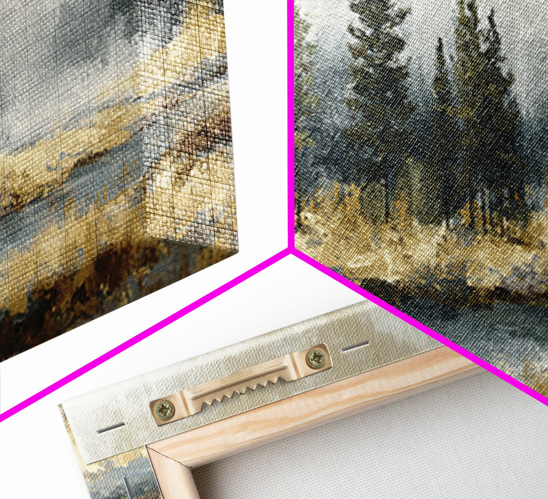 Moody Pine Forest Framed Canvas Print, Nature Art, Mountain Wall Art, Living Room Decor, Fine Art, Nature, Fine Art Print, NAT-3x1-57