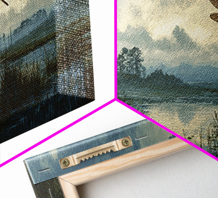 Dragonfly over a Pond with Reeds Framed Canvas Print, Nature Art, Wood Wall Art, Living Room Decor, Fine Art, Nature, NAT-3x1-58