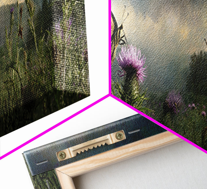 Butterfly Resting on a Blooming Thistle Framed Canvas Print, Nature Art, Living Room Decor, Watercolor Art, Nature, NAT-3x1-68