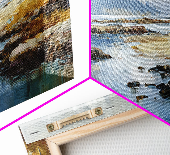 Calm Beach Tide Pooling Around Rocks Canvas Print, Nature Art, Minimalist Decor, Living Room Decor, Oil Painting, Nature, NAT-3x1-88
