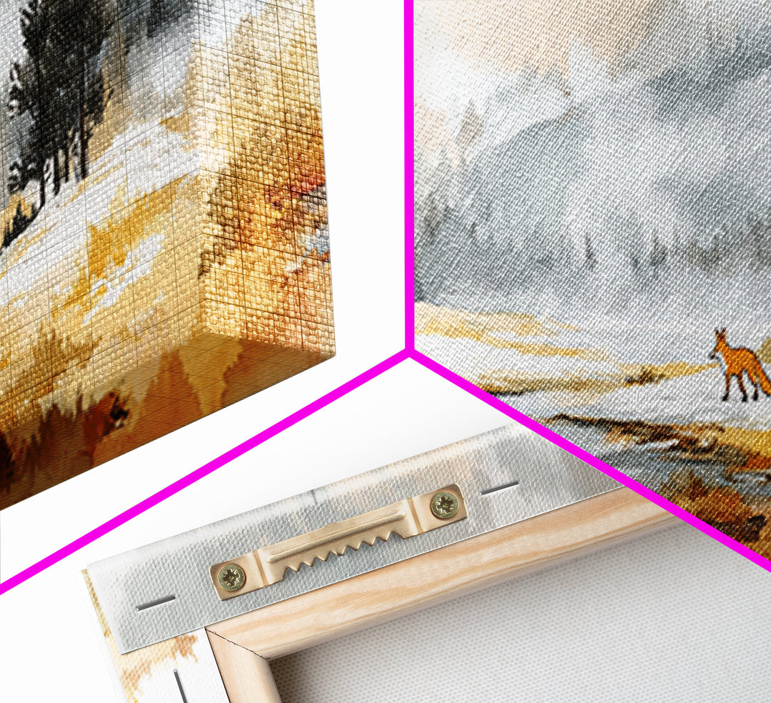 Fox Crossing a Snowy Forest Clearing Canvas Print, Nature Art, Moss Art, Living Room Decor, Oil Painting, Nature, NAT-3x1-98