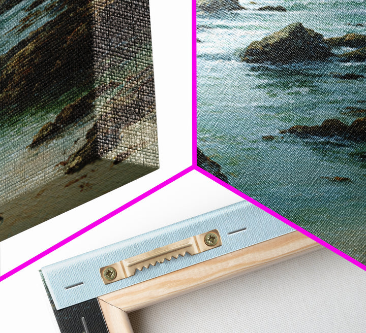 Calm Beach Tide Pooling Around Rocks Framed Canvas Print, Nature Art, Fine Art Print, Living Room Decor, Oil Painting, Nature, NAT-3x2-100
