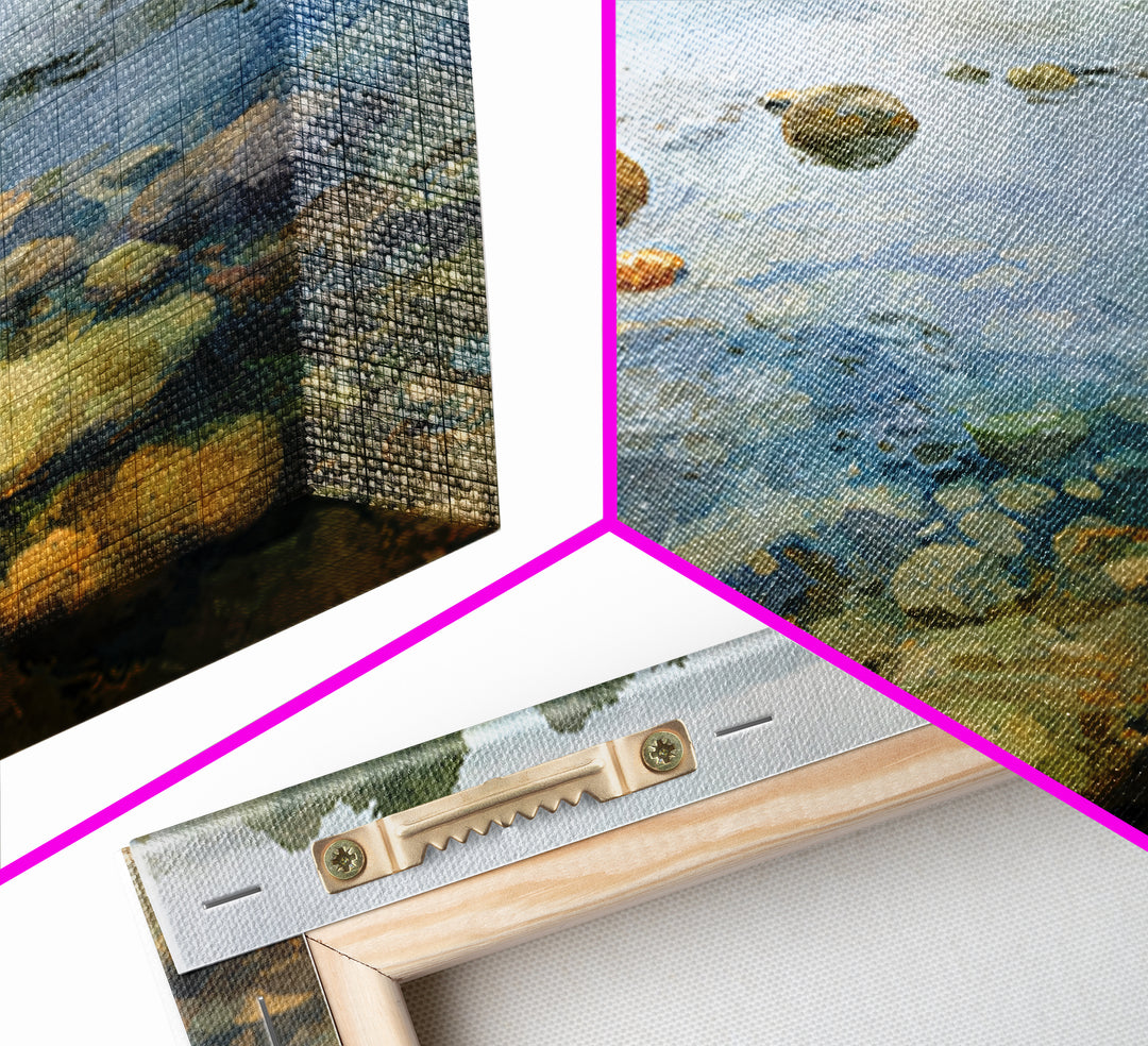 River Stones under Clear Shallow Water Canvas Print, Nature Art, Watercolor Painting, Living Room Decor, Fine Art, Nature, NAT-3x2-17