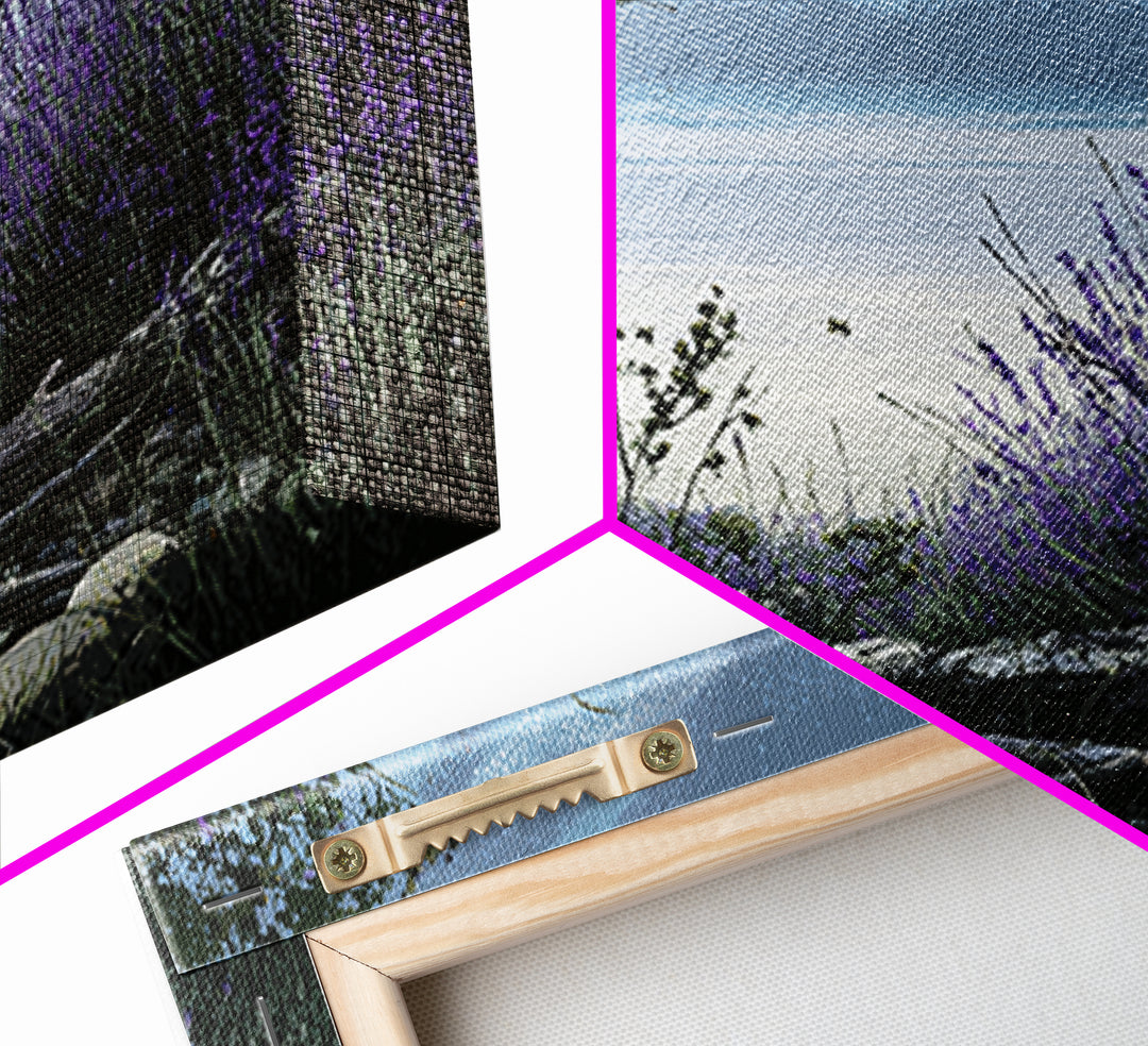 Bees Circling Lavender Blossoms Framed Canvas Print, Nature Art, Living Room Wall Art, Living Room Decor, Fine Art, Nature, NAT-3x2-27