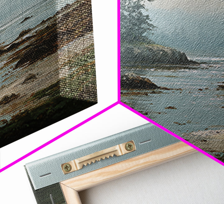 Calm Beach Tide Pooling Around Rocks Framed Canvas Print, Nature Art, Artwork, Living Room Decor, Nature, Landscape Art, NAT-3x2-28