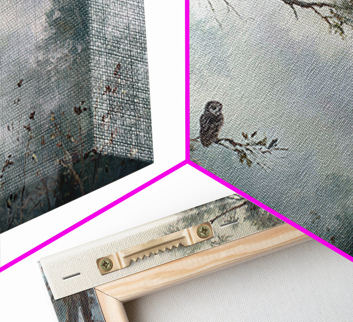 Owl in Moonlit Branches Framed Canvas Print, Nature Art, Room Decor, Living Room Decor, Fine Art, Nature, Wall Hangings, NAT-3x2-47