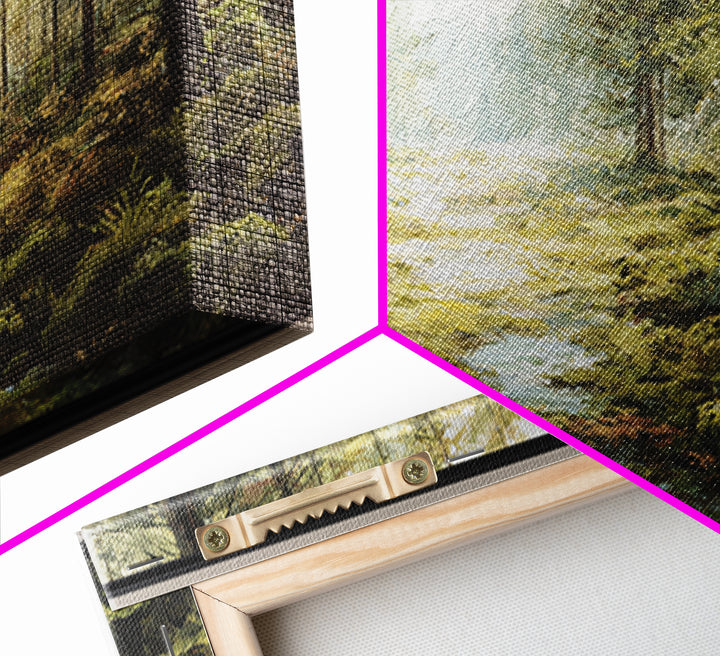 Sunlit Forest Path Framed Canvas Print, Nature Art, Living Room Wall Art, Living Room Decor, Oil Painting, Nature, NAT-3x2-5