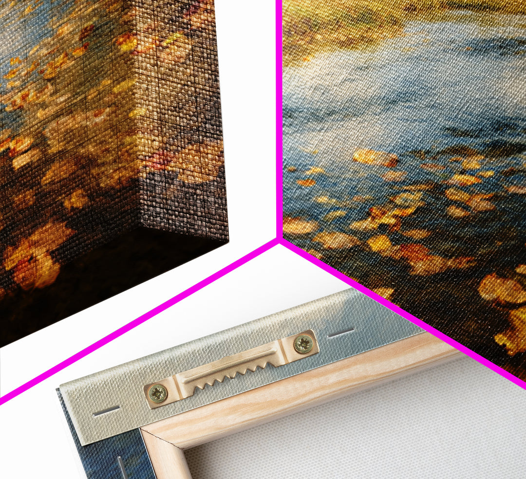 Autumn Leaves Floating on Quiet Stream Canvas Print, Nature Art, Modern Wall Art, Living Room Decor, Watercolor Art, Nature, NAT-3x2-58