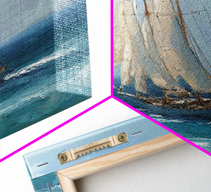 Sailboat Leaning into Wind on Blue Water Framed Canvas Print, Nautical Art, Modern Decor, Coastal Decor, Fine Art, Harbor, NAU-1x1-1