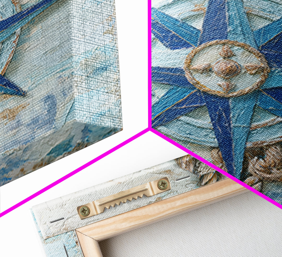 Nautical Star Compass Rose Framed Canvas Print, Nautical Art, Gallery Decor, Coastal Decor, Fine Art, Harbor, Wall Art, NAU-1x1-38