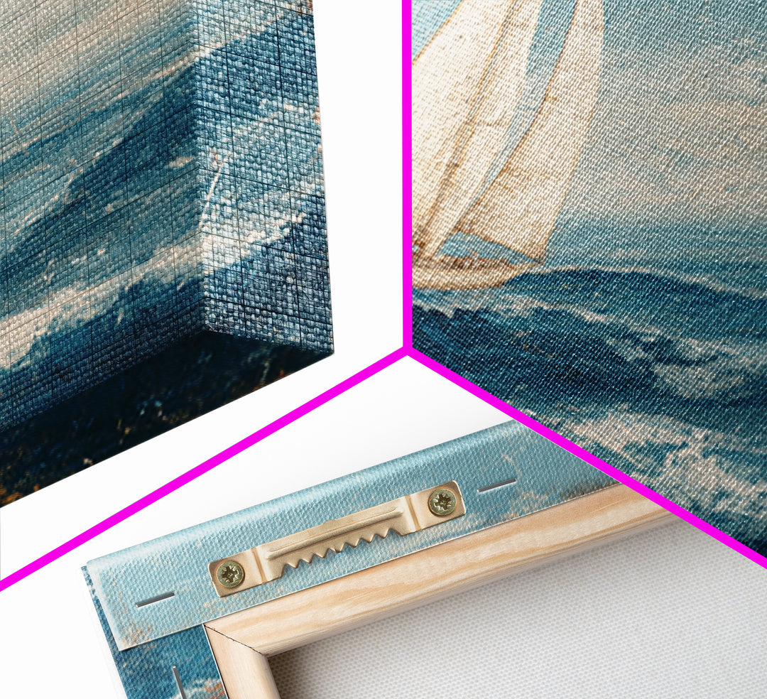 Sailboat Leaning into Wind on Blue Water Canvas Print, Nautical Art, Room Decor, Coastal Decor, Fine Art, Harbor, Printable, NAU-1x1-49