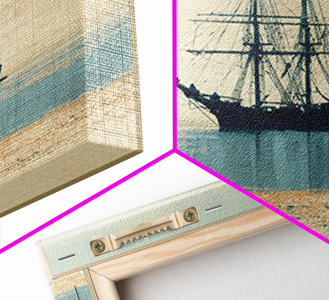 Tall Ship Silhouette at Sunset Framed Canvas Print, Nautical Art, Printable, Coastal Decor, Fine Art, Harbor, Beach Decor, NAU-1x1-8