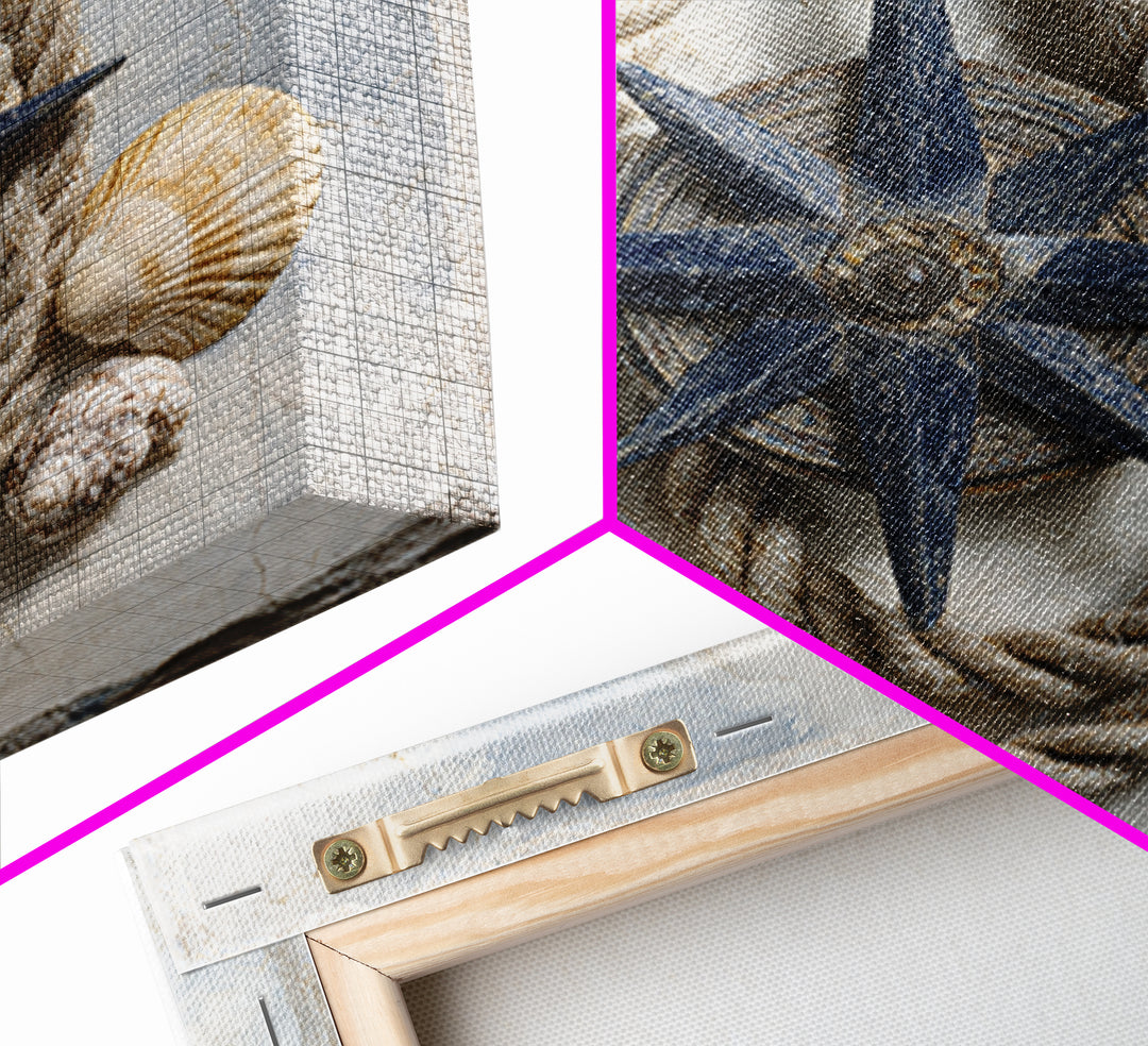 Antique Compass with Rope and Shells Canvas Print, Nautical Art, Textured Painting, Coastal Decor, Fine Art, Harbor, NAU-1x1-98