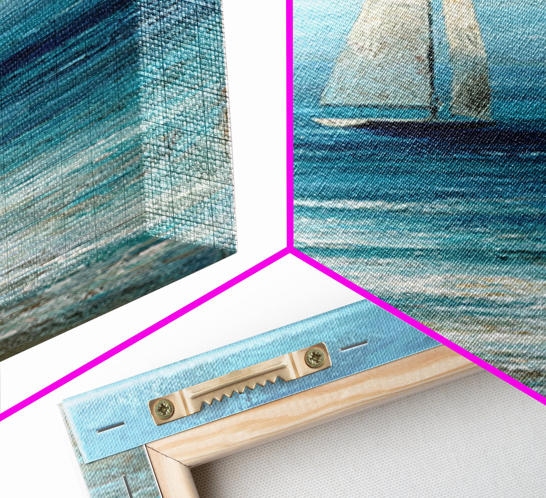 Sailboat Leaning into Wind on Blue Water Canvas Print, Nautical Art, Minimalist Decor, Coastal Decor, Fine Art, Harbor, NAU-1x3-13