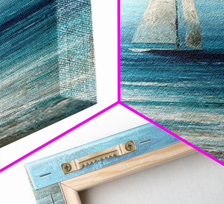 Sailboat Leaning into Wind on Blue Water Canvas Print, Nautical Art, Minimalist Decor, Coastal Decor, Fine Art, Harbor, NAU-1x3-13