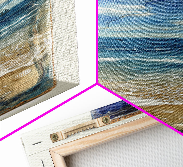 Bottle with Tiny Ship and Ocean Inside Framed Canvas Print, Nautical Art, Coastal Decor, Fine Art, Harbor, Fine Art Print, NAU-1x3-76