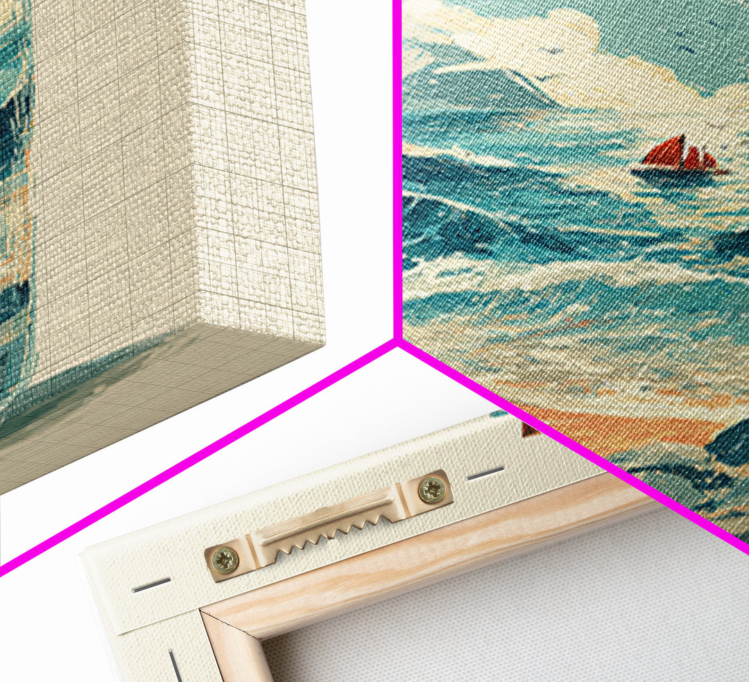 Bottle with Tiny Ship and Ocean Inside Framed Canvas Print, Nautical Art, Modern Decor, Coastal Decor, Fine Art, Harbor, NAU-2x3-24