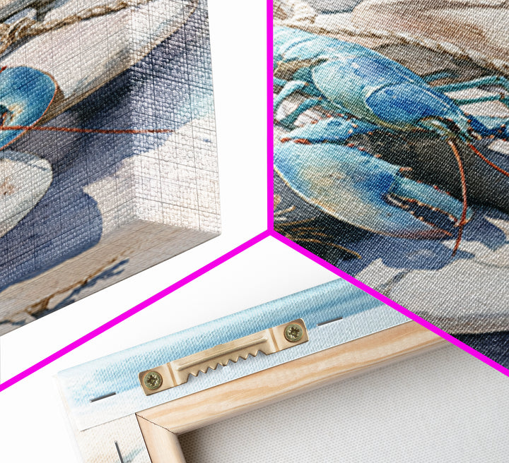 Lobster and Rope Coastal Illustration Framed Canvas Print, Nautical Art, Beach Decor, Coastal Decor, Fine Art, Harbor, NAU-2x3-28