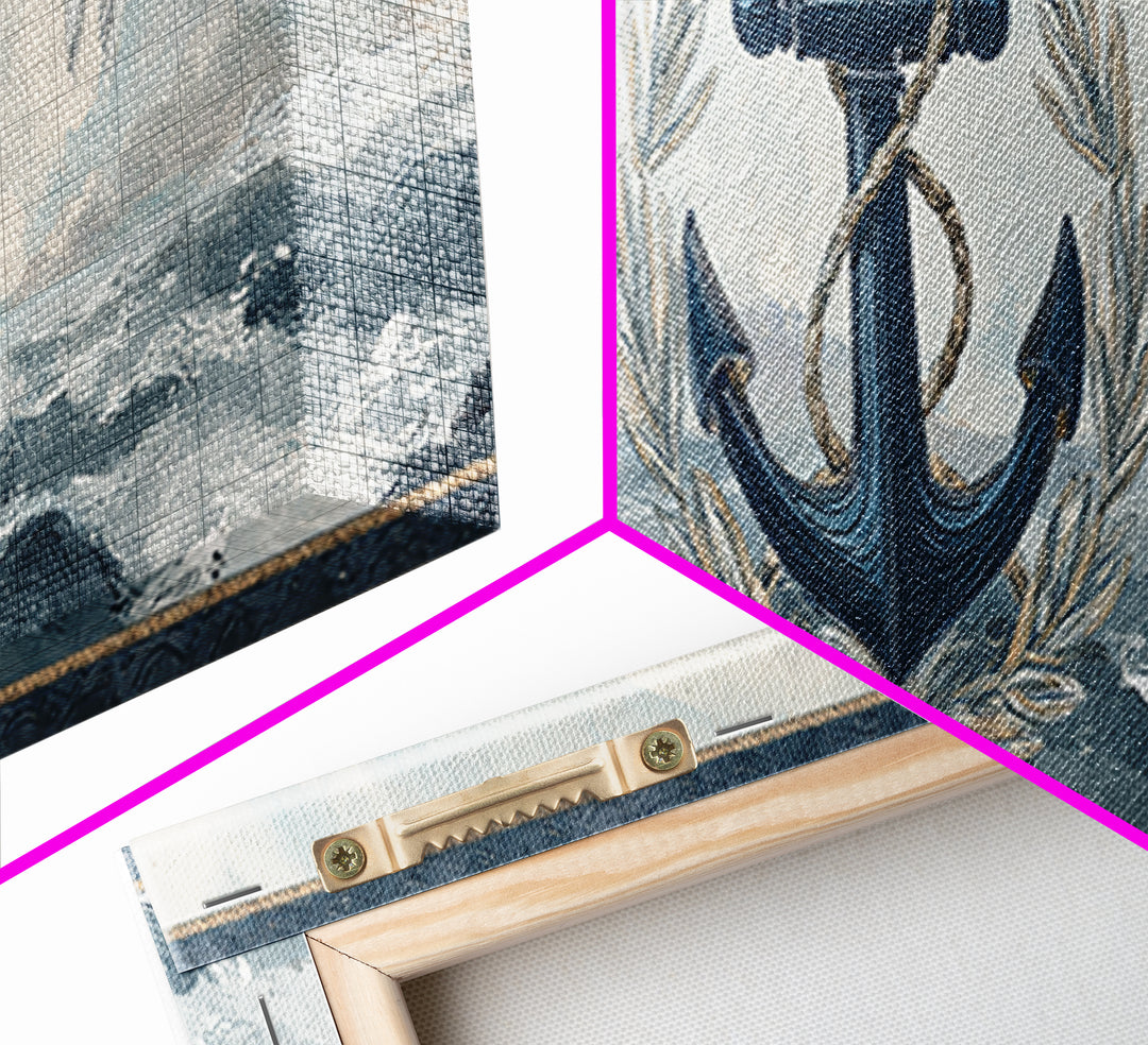 Anchor and Laurel Nautical Crest Without Text Canvas Print, Nautical Art, Beach Print, Coastal Decor, Fine Art, Harbor, NAU-3x1-45