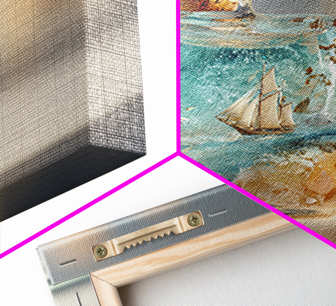 Bottle with Tiny Ship and Ocean Inside Canvas Print, Nautical Art, Minimalist Decor, Coastal Decor, Oil Painting, Harbor, NAU-3x2-68